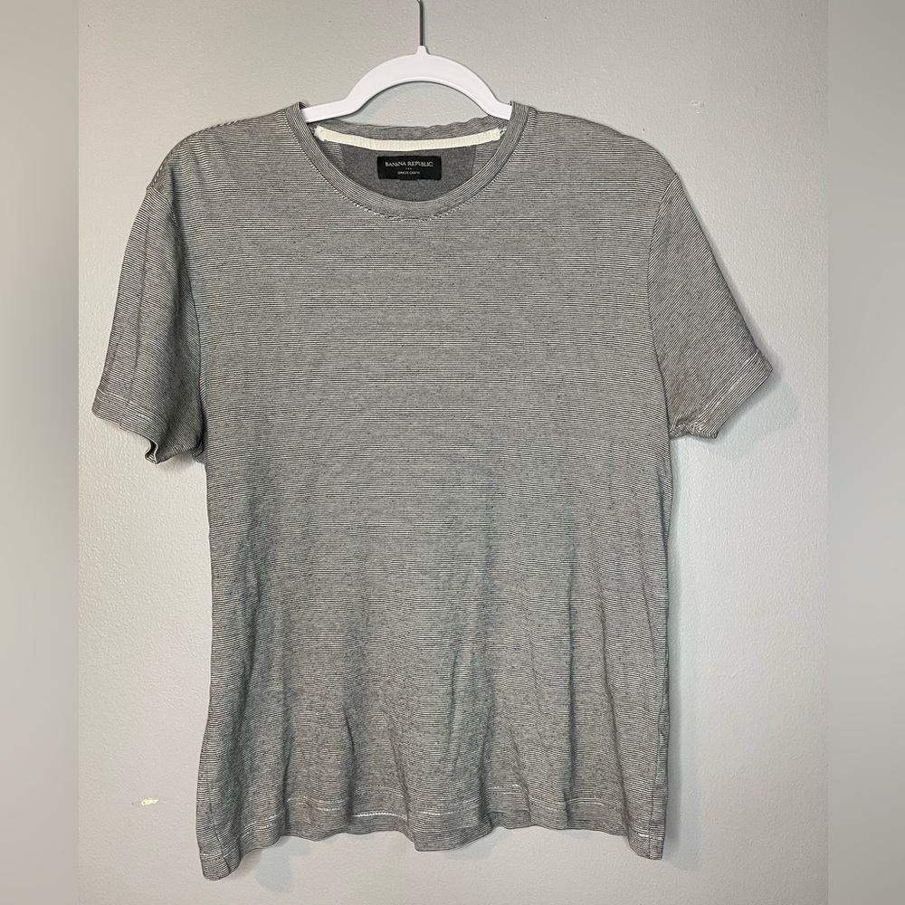 Banana Republic Dress Crew Men’s Small Cotton Short Sleeve Shirt White/Navy line